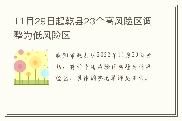 11月29日起乾县23个高风险区调整为低风险区