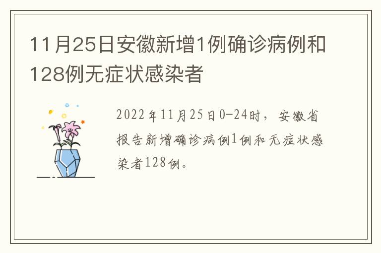 11月25日安徽新增1例确诊病例和128例无症状感染者