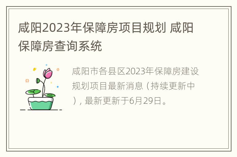 咸阳2023年保障房项目规划 咸阳保障房查询系统