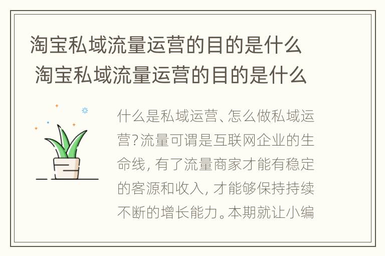 淘宝私域流量运营的目的是什么 淘宝私域流量运营的目的是什么呢