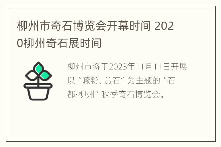 柳州市奇石博览会开幕时间 2020柳州奇石展时间