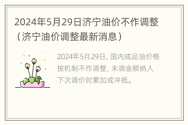 2024年5月29日济宁油价不作调整（济宁油价调整最新消息）