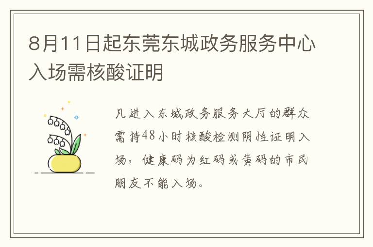 8月11日起东莞东城政务服务中心入场需核酸证明