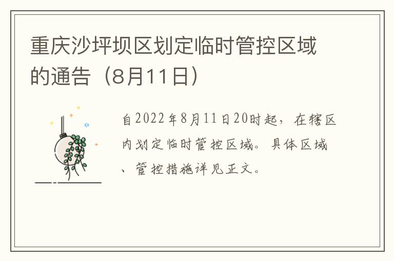 重庆沙坪坝区划定临时管控区域的通告（8月11日）