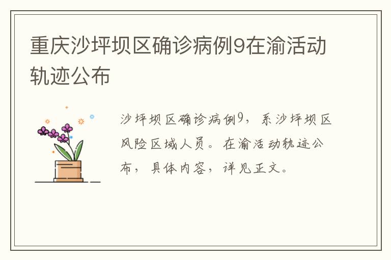 重庆沙坪坝区确诊病例9在渝活动轨迹公布