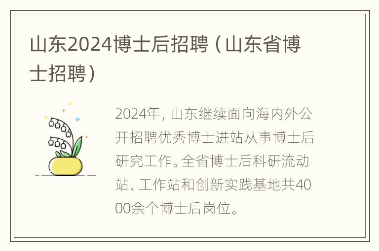 山东2024博士后招聘（山东省博士招聘）