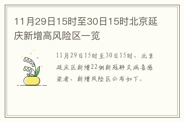 11月29日15时至30日15时北京延庆新增高风险区一览