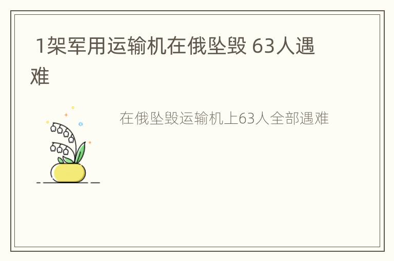  1架军用运输机在俄坠毁 63人遇难