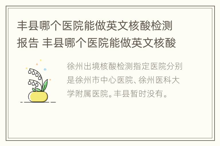 丰县哪个医院能做英文核酸检测报告 丰县哪个医院能做英文核酸检测报告的