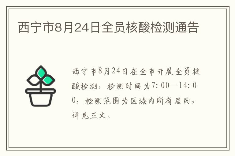 西宁市8月24日全员核酸检测通告