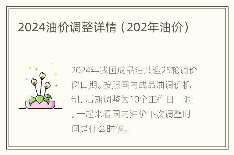 2024油价调整详情（202年油价）