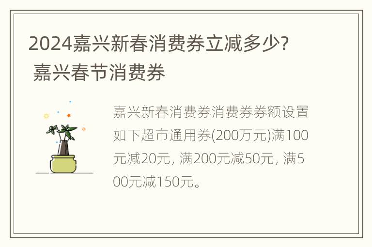 2024嘉兴新春消费券立减多少？ 嘉兴春节消费券