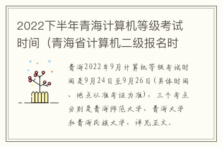 2022下半年青海计算机等级考试时间（青海省计算机二级报名时间2022）