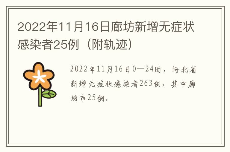 2022年11月16日廊坊新增无症状感染者25例（附轨迹）