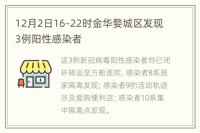 12月2日16-22时金华婺城区发现3例阳性感染者