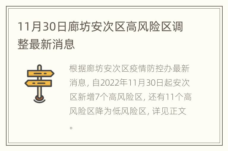 11月30日廊坊安次区高风险区调整最新消息