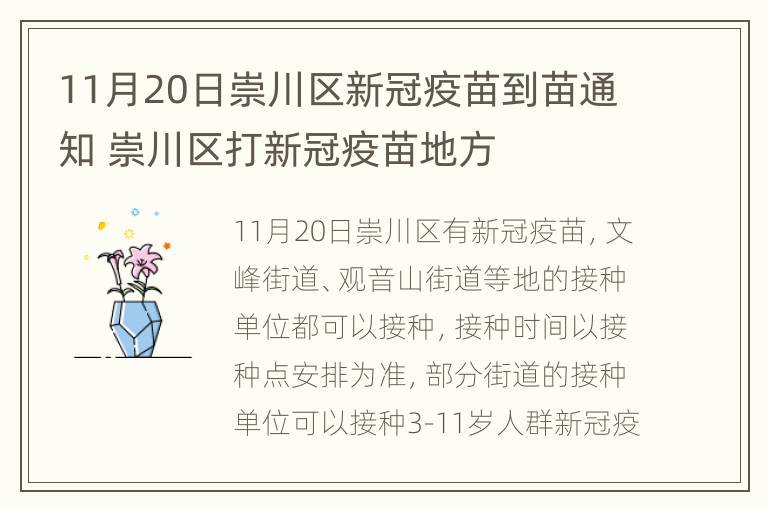 11月20日崇川区新冠疫苗到苗通知 崇川区打新冠疫苗地方