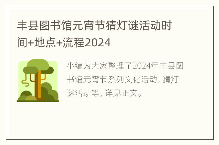 丰县图书馆元宵节猜灯谜活动时间+地点+流程2024