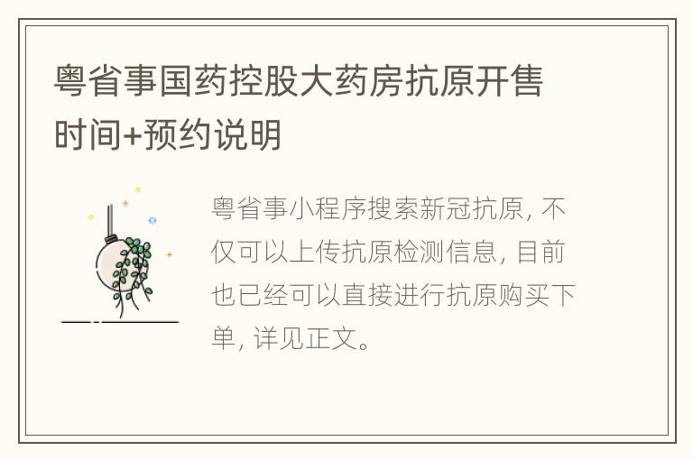 粤省事国药控股大药房抗原开售时间+预约说明