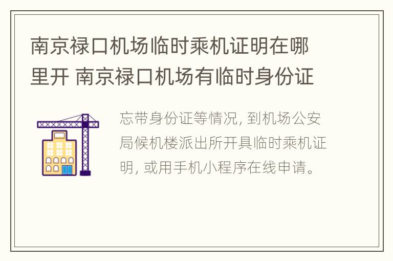 南京禄口机场临时乘机证明在哪里开 南京禄口机场有临时身份证办理处吗