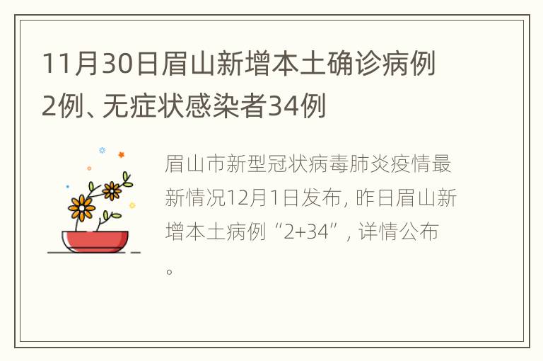 11月30日眉山新增本土确诊病例2例、无症状感染者34例