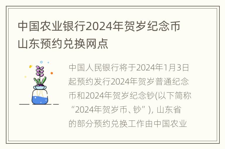 中国农业银行2024年贺岁纪念币山东预约兑换网点