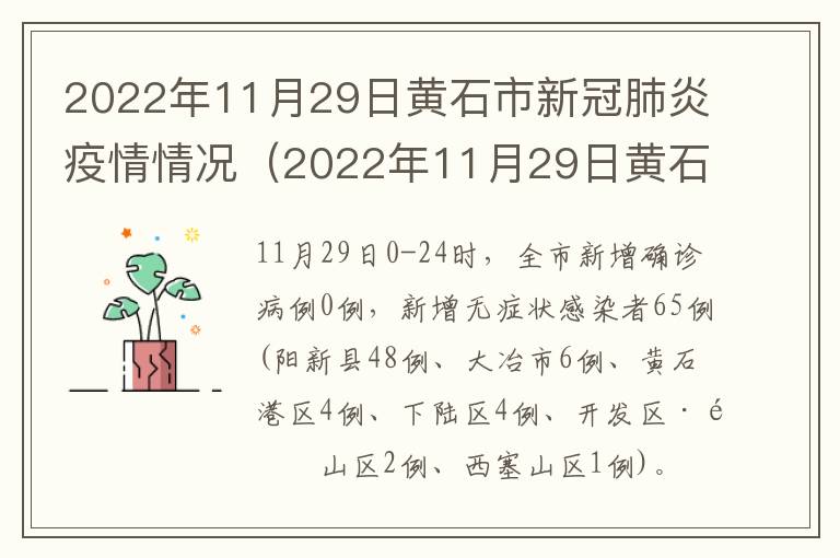 2022年11月29日黄石市新冠肺炎疫情情况（2022年11月29日黄石市新冠肺炎疫情情况报告）