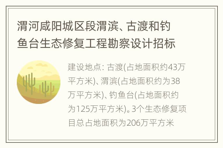 渭河咸阳城区段渭滨、古渡和钓鱼台生态修复工程勘察设计招标