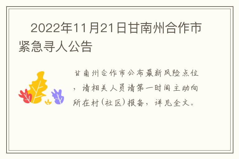 ​2022年11月21日甘南州合作市紧急寻人公告