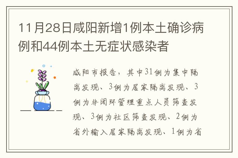 11月28日咸阳新增1例本土确诊病例和44例本土无症状感染者