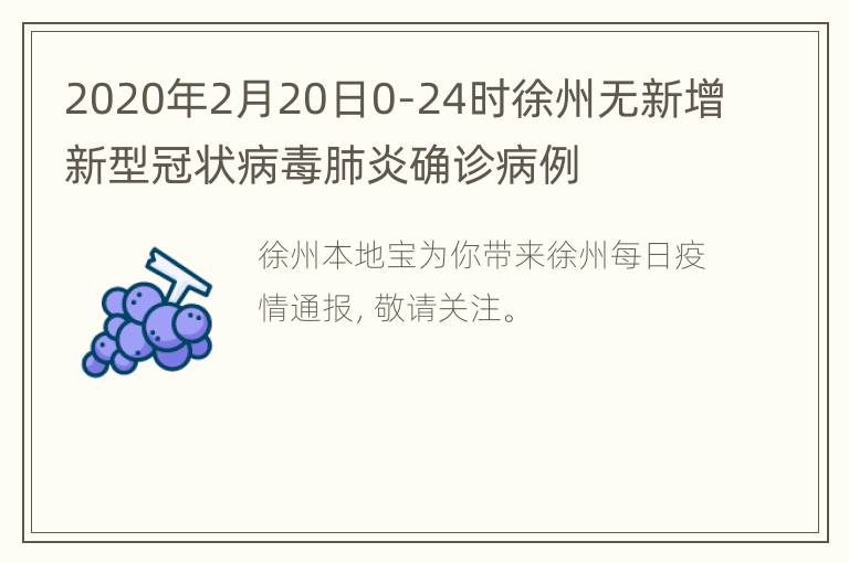 2020年2月20日0-24时徐州无新增新型冠状病毒肺炎确诊病例