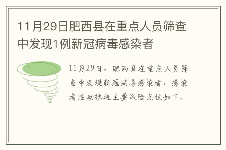 11月29日肥西县在重点人员筛查中发现1例新冠病毒感染者