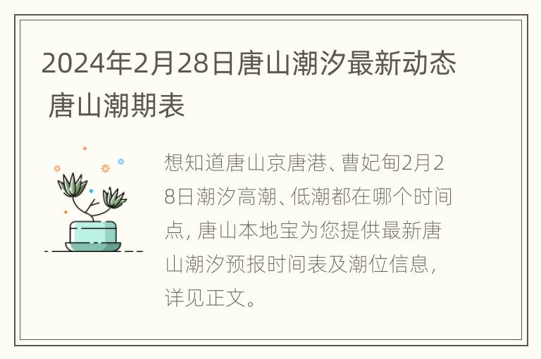 2024年2月28日唐山潮汐最新动态 唐山潮期表