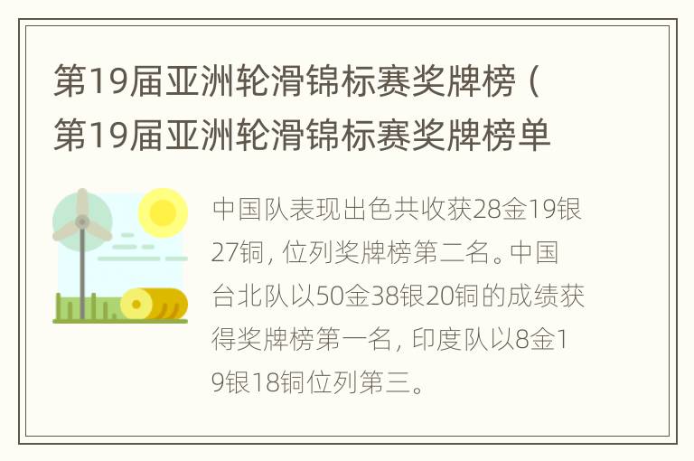 第19届亚洲轮滑锦标赛奖牌榜（第19届亚洲轮滑锦标赛奖牌榜单）