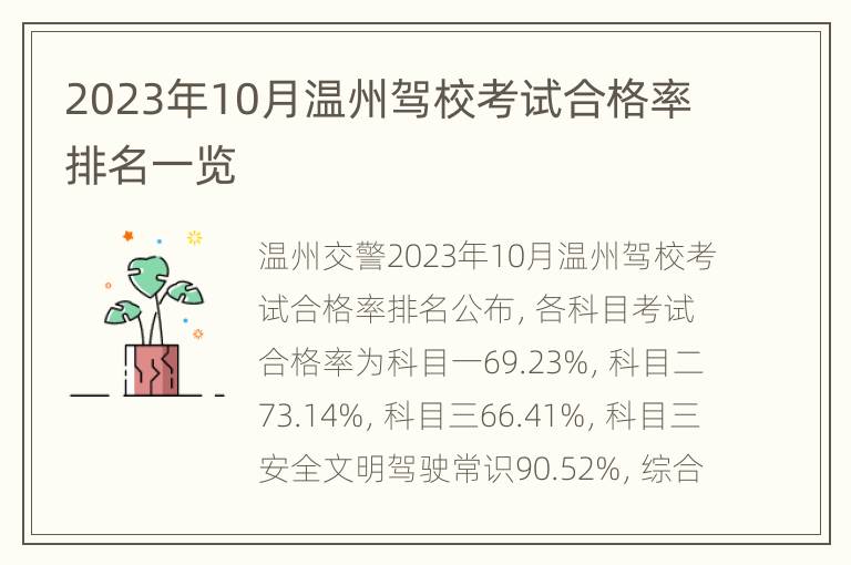 2023年10月温州驾校考试合格率排名一览