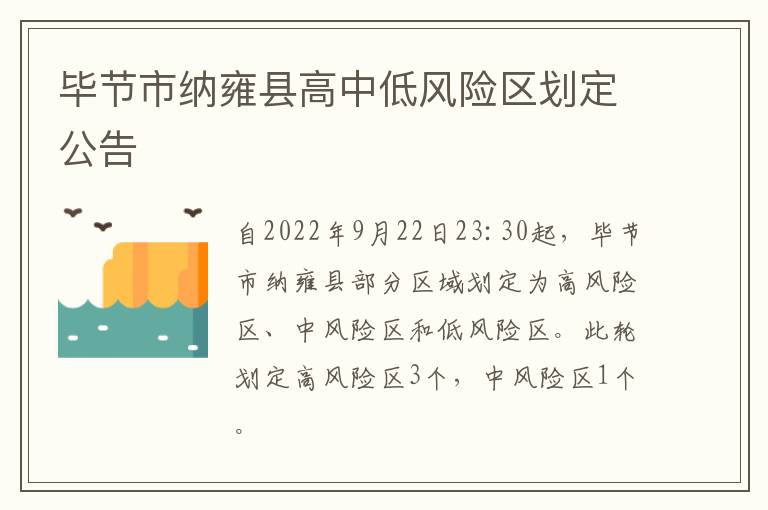 毕节市纳雍县高中低风险区划定公告