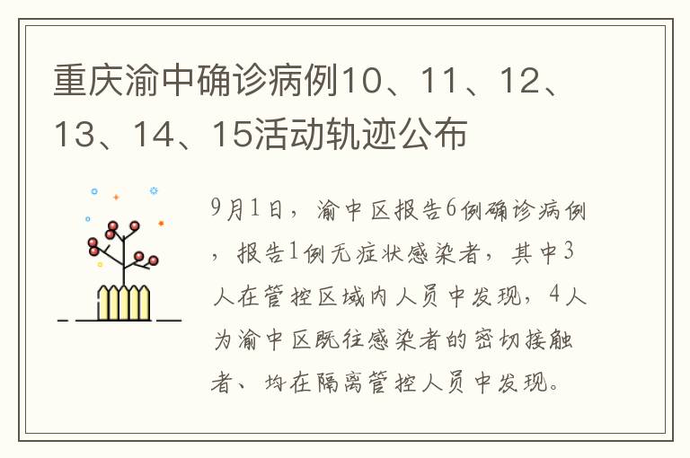 重庆渝中确诊病例10、11、12、13、14、15活动轨迹公布