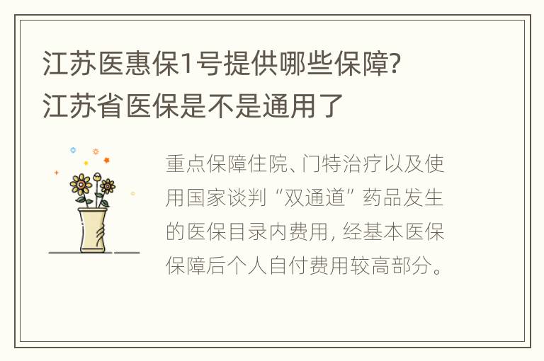 江苏医惠保1号提供哪些保障？ 江苏省医保是不是通用了