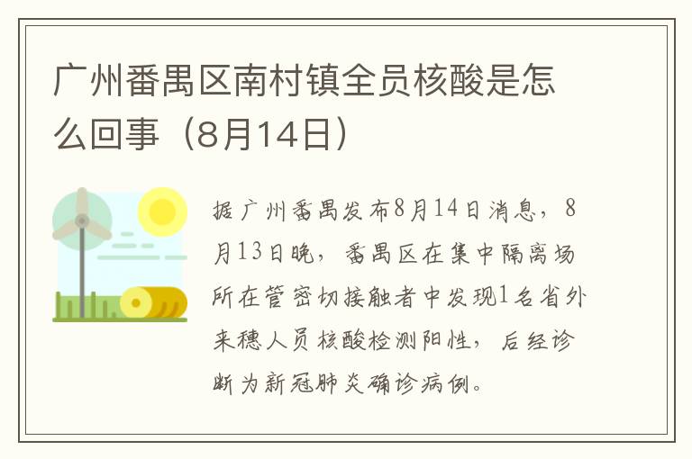 广州番禺区南村镇全员核酸是怎么回事（8月14日）