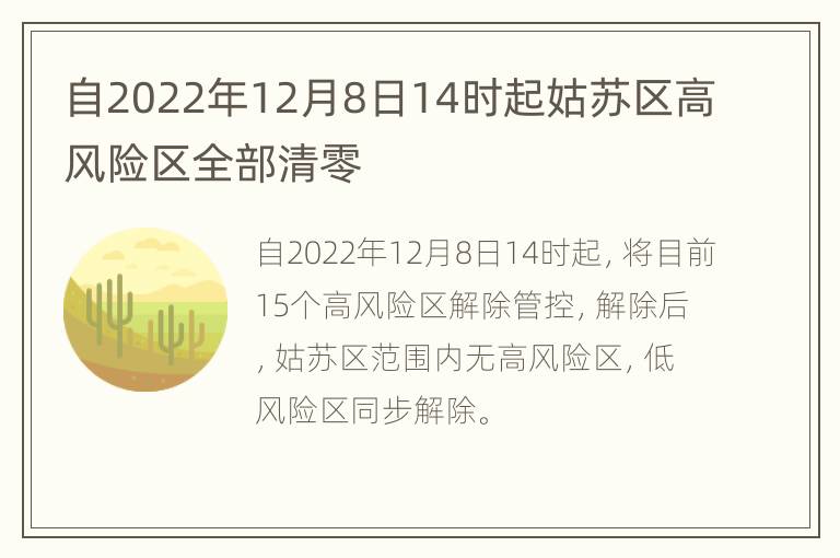 自2022年12月8日14时起姑苏区高风险区全部清零