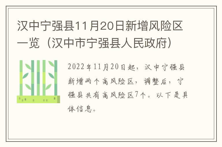 汉中宁强县11月20日新增风险区一览（汉中市宁强县人民政府）