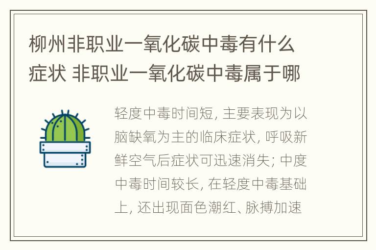 柳州非职业一氧化碳中毒有什么症状 非职业一氧化碳中毒属于哪类事故