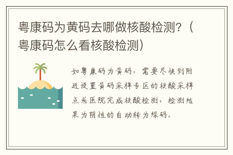 粤康码为黄码去哪做核酸检测?（粤康码怎么看核酸检测）