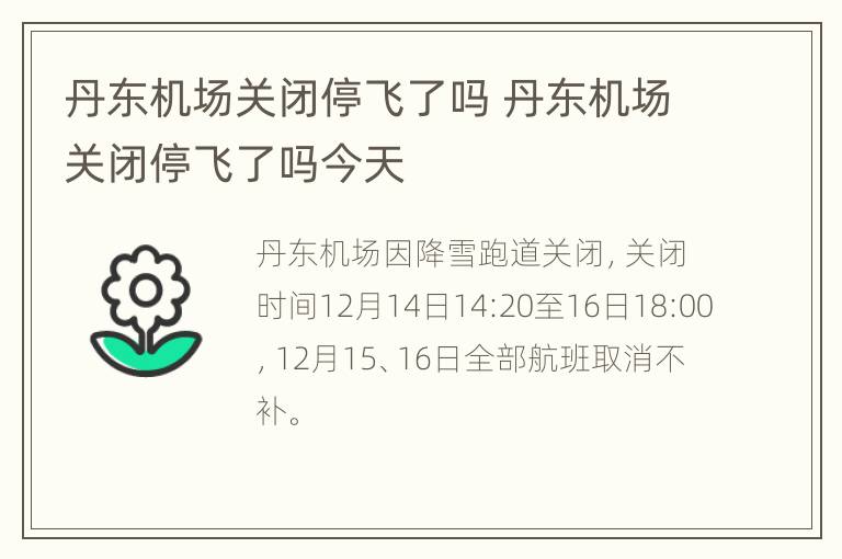 丹东机场关闭停飞了吗 丹东机场关闭停飞了吗今天