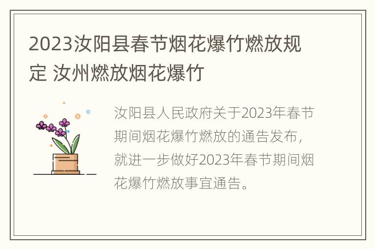 2023汝阳县春节烟花爆竹燃放规定 汝州燃放烟花爆竹