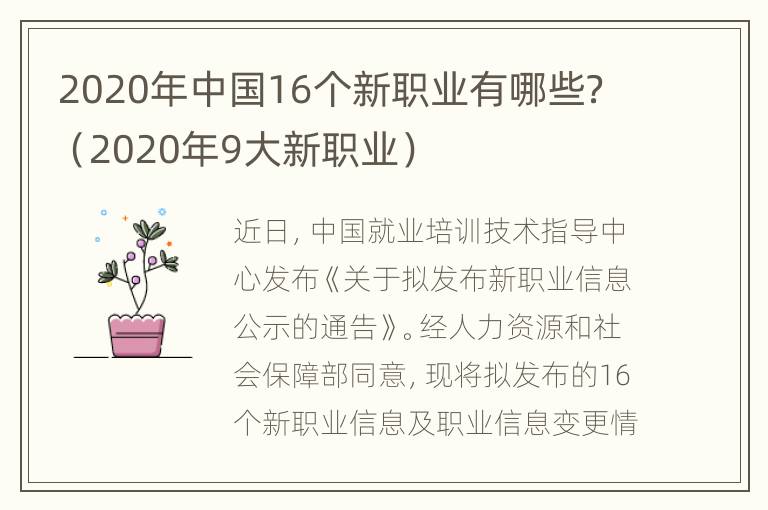 2020年中国16个新职业有哪些？（2020年9大新职业）