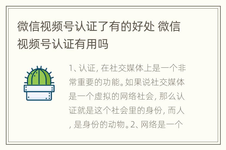 微信视频号认证了有的好处 微信视频号认证有用吗