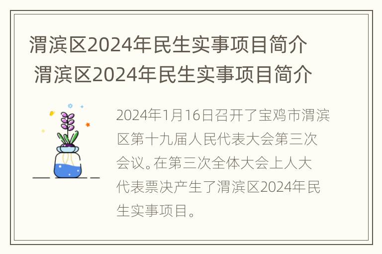 渭滨区2024年民生实事项目简介 渭滨区2024年民生实事项目简介