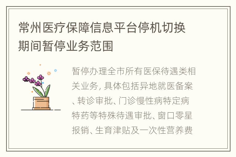 常州医疗保障信息平台停机切换期间暂停业务范围