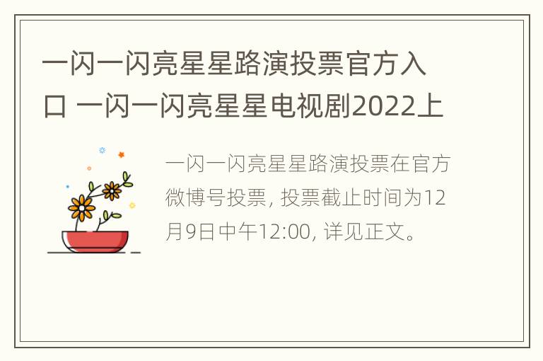 一闪一闪亮星星路演投票官方入口 一闪一闪亮星星电视剧2022上映